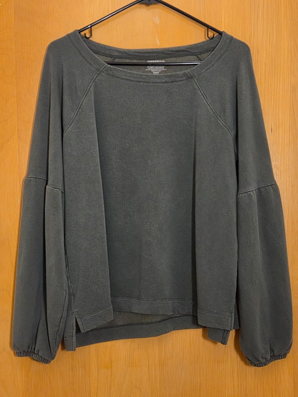 Summersalt Pullover Balloon Sleeve French Terry Top Womens L Khaki Green